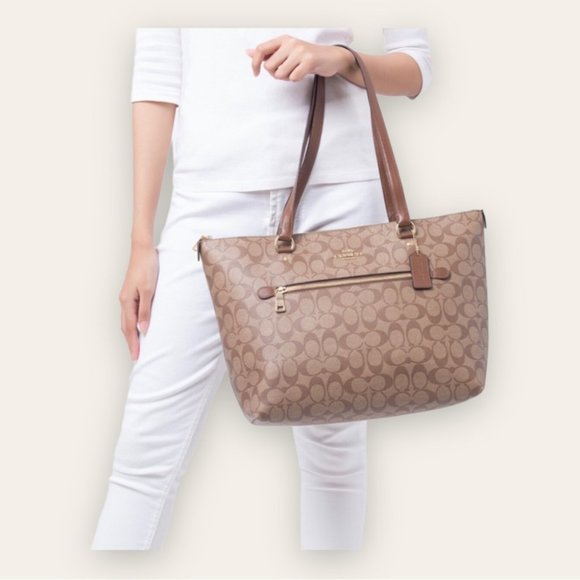 NWT Authentic COACH Signature Gallery Shoulder Tote Bag Khaki/Brown/Beige/Tan - Picture 14 of 14